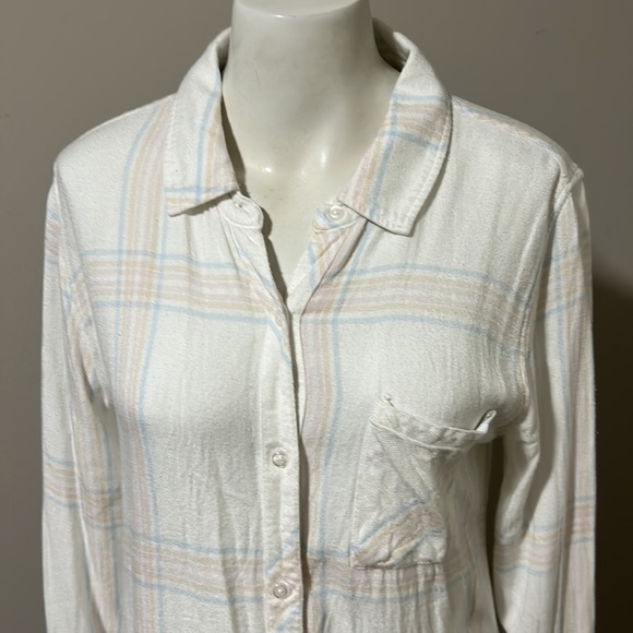 Rails × Free People Flannel HUNTER BUTTONDOWN IVORY SHERBERT Top Sz S - Picture 4 of 14